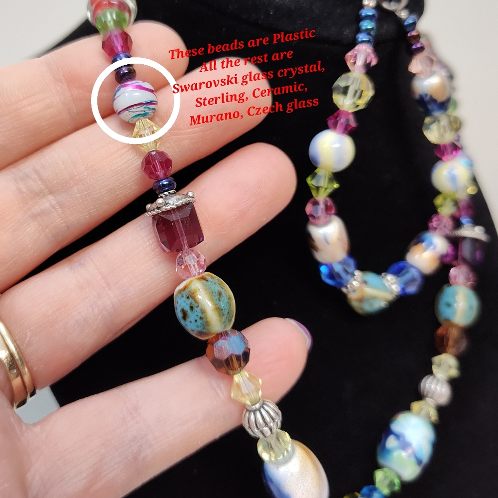 Vintage Sterling Silver Czech Murano Crystal Glass bead Necklace Bracelet Set - Picture 7 of 14